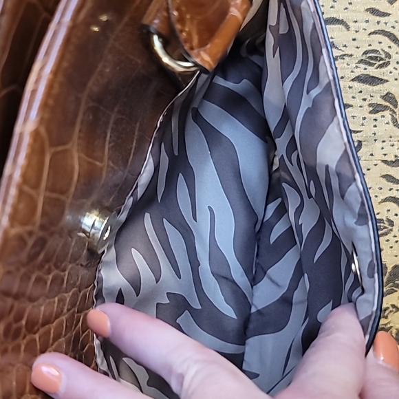 Anne Klein brown reptile pattern purse satchel - Picture 5 of 12